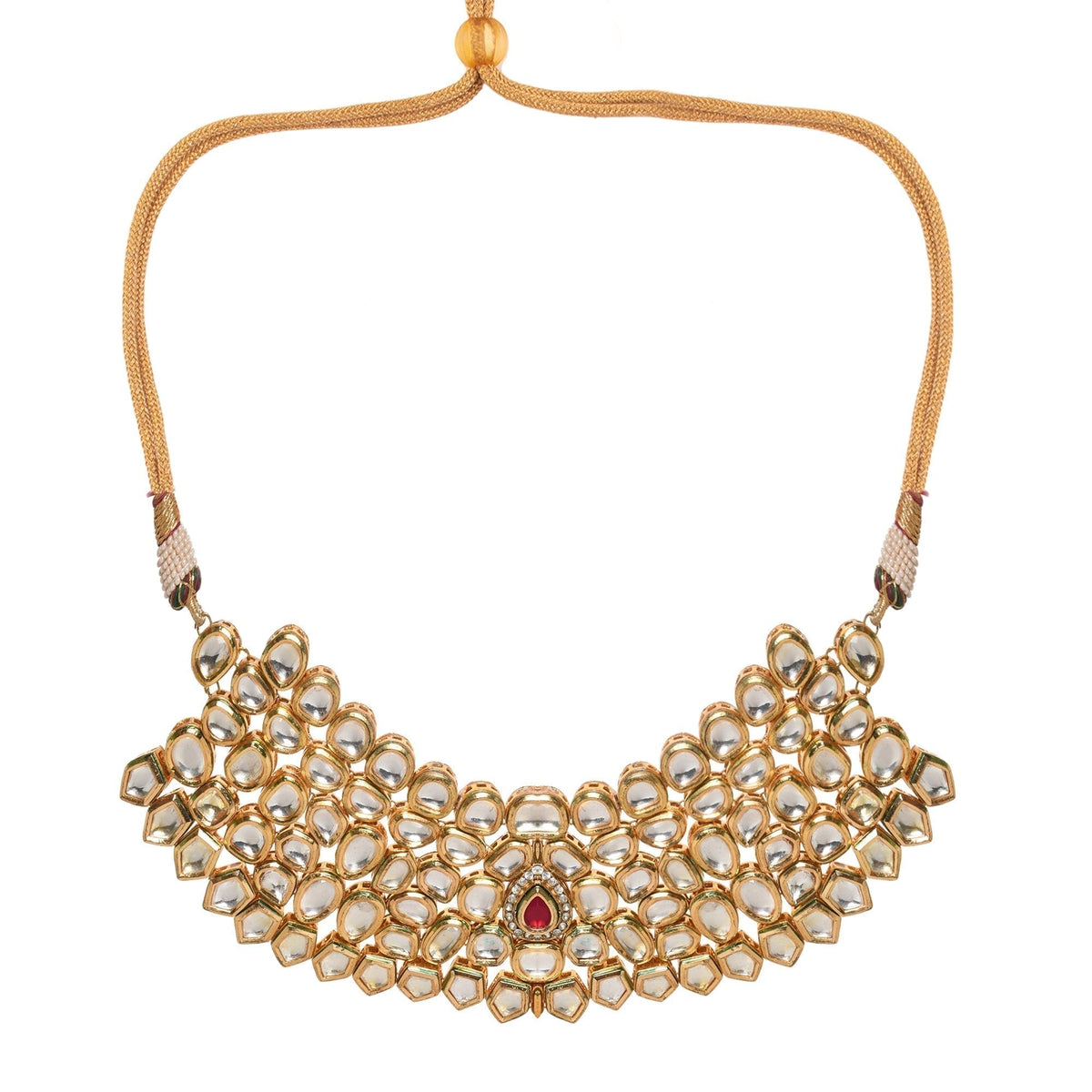 Peryl Women's Handcrafted Maharani Kundan Necklace With Earrings & Mang Tika - Swadesiicart