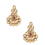Peryl Women Gold Toned Kundan Necklace With Earrings(2 Pc Set) - Swadesiicart