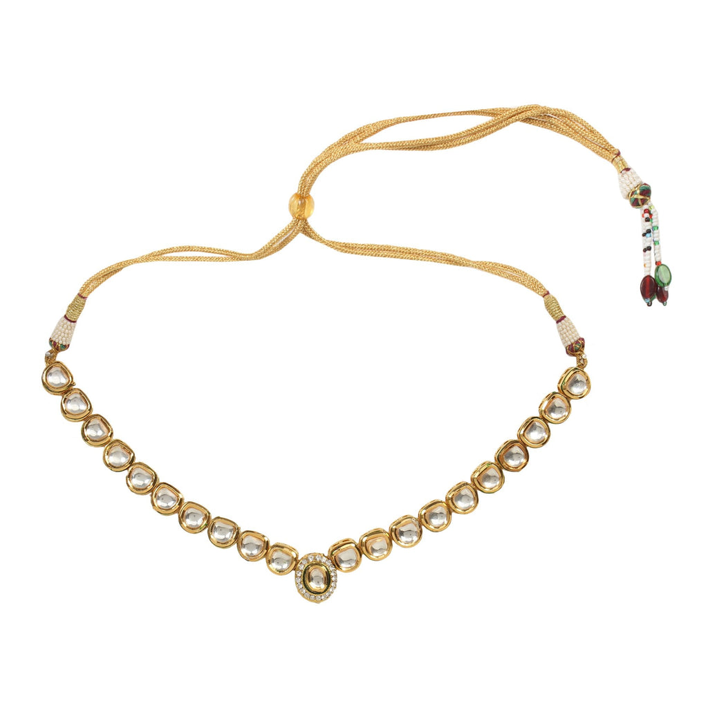 Peryl Women's Handcrafted Kundan Studded Necklace With Earring - Swadesiicart