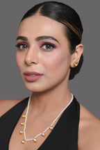 Peryl Women's Pearl Beaded Kundan Embellished Necklace With Earrings - Swadesiicart