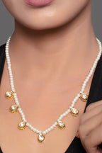 Peryl Women's Pearl Beaded Kundan Embellished Necklace With Earrings - Swadesiicart