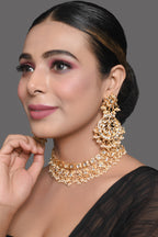 Peryl Women's Gold Tone Kundan Necklace With Earrings - Swadesiicart
