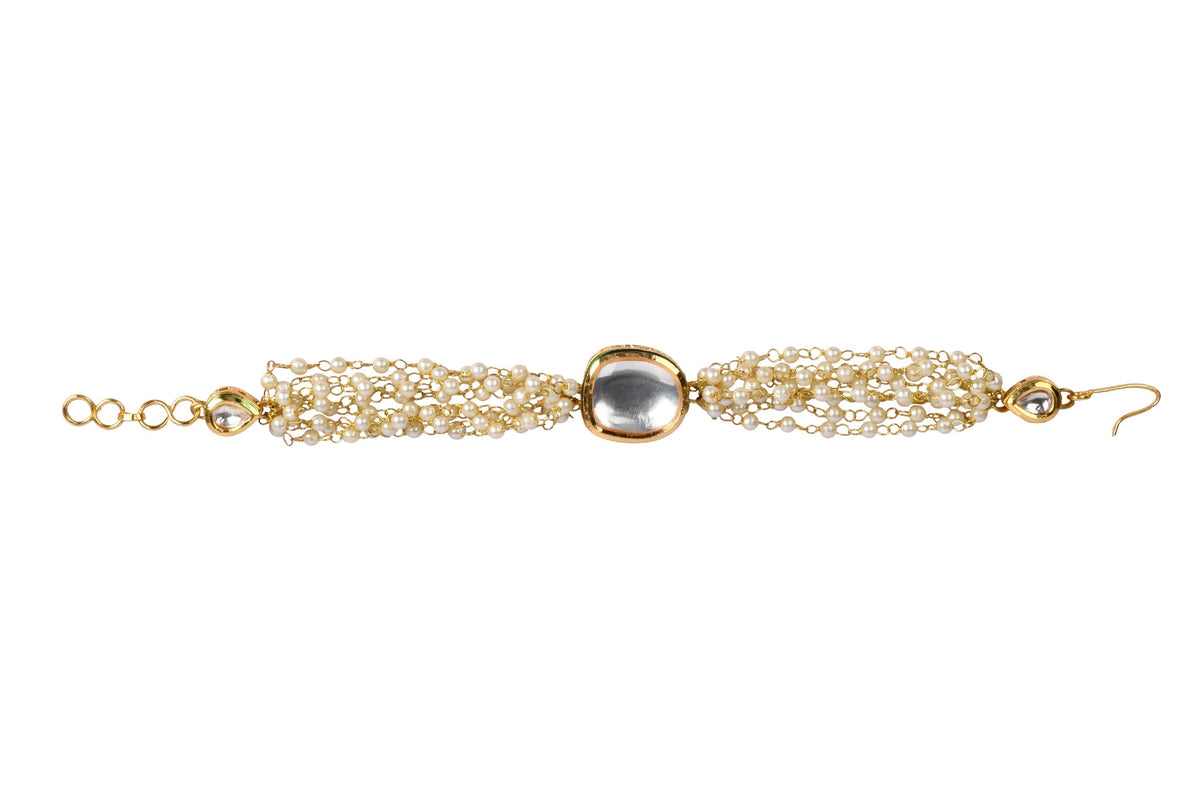 Peryl Women's Gold Toned White Kundan Charm Bracelet - Swadesiicart