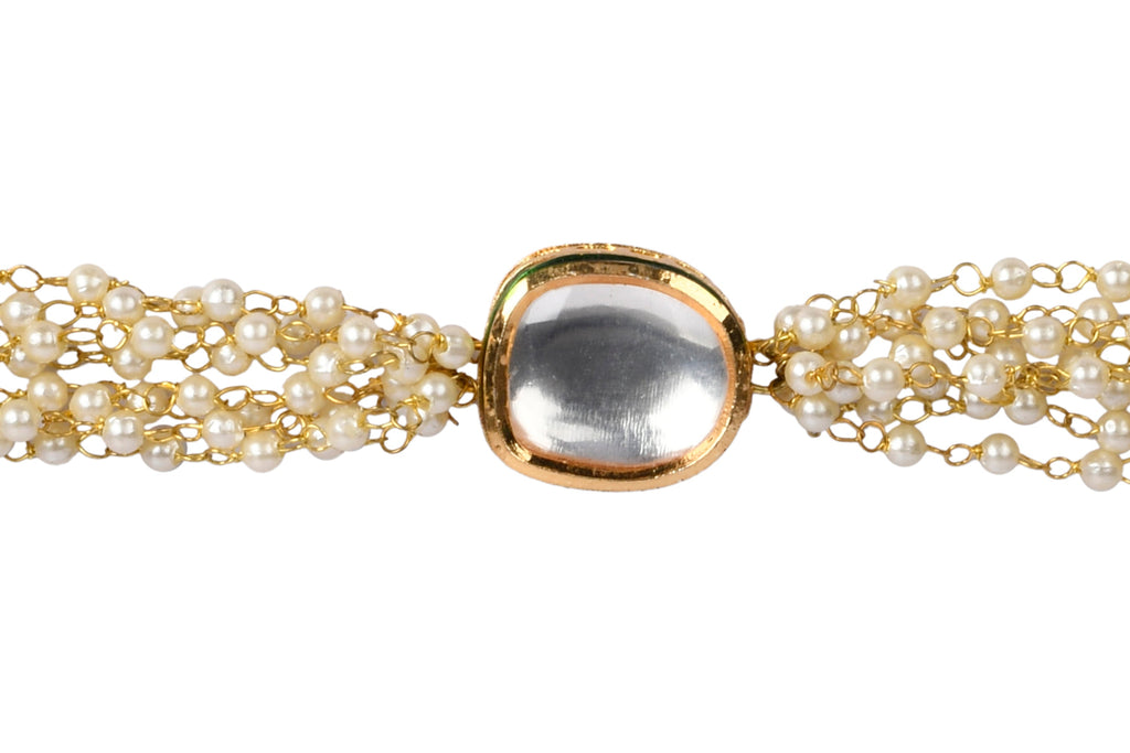 Peryl Women's Gold Toned White Kundan Charm Bracelet - Swadesiicart