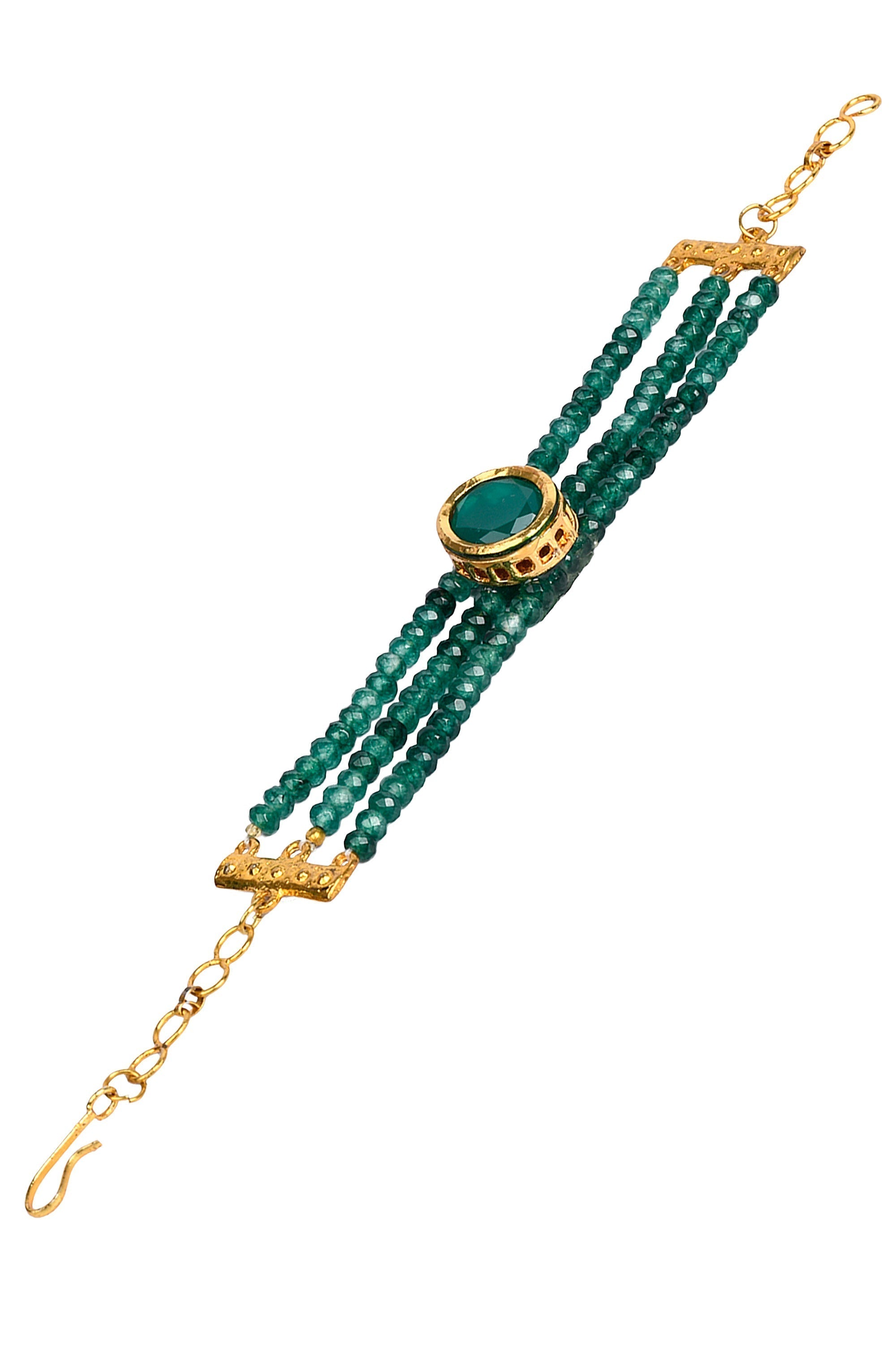 Peryl Women's Green Gold Toned Kundan Bracelet - Swadesiicart