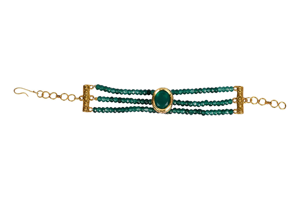 Peryl Women's Green Gold Toned Kundan Bracelet - Swadesiicart