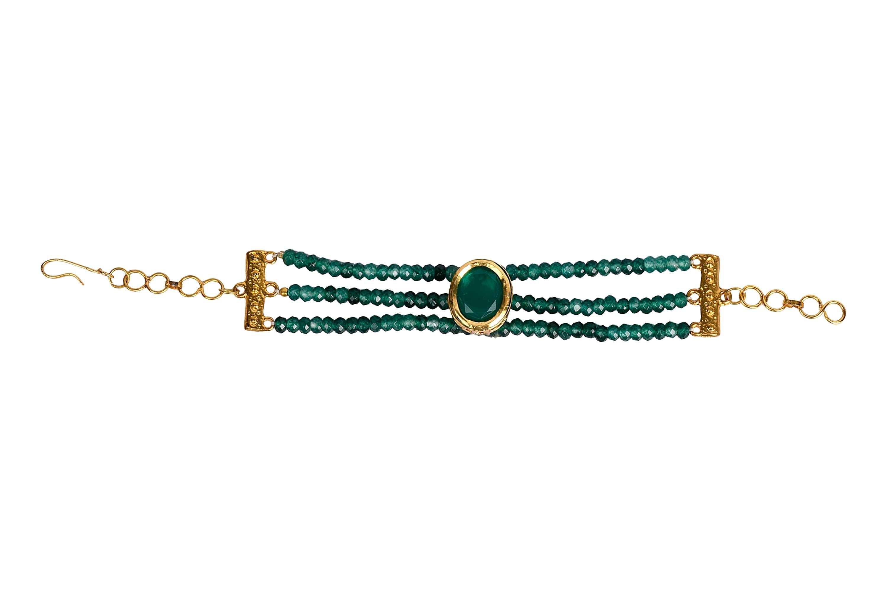 Peryl Women's Green Gold Toned Kundan Bracelet - Swadesiicart