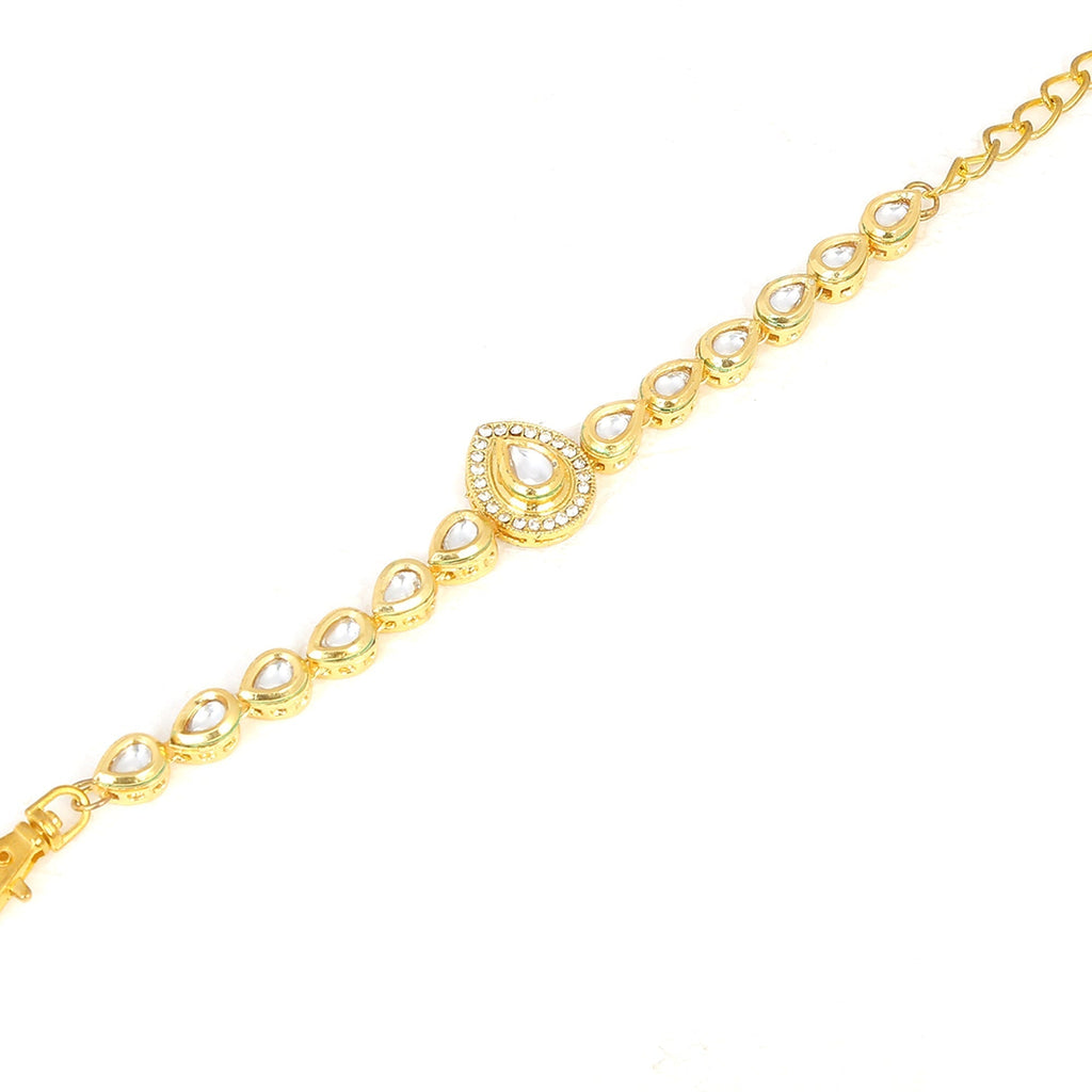 Peryl Women's Handcrafted Gold Kundan Bracelet With Pearls - Swadesiicart