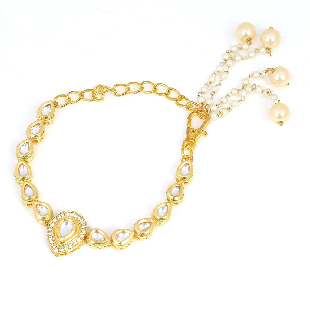 Peryl Women's Handcrafted Gold Kundan Bracelet With Pearls - Swadesiicart