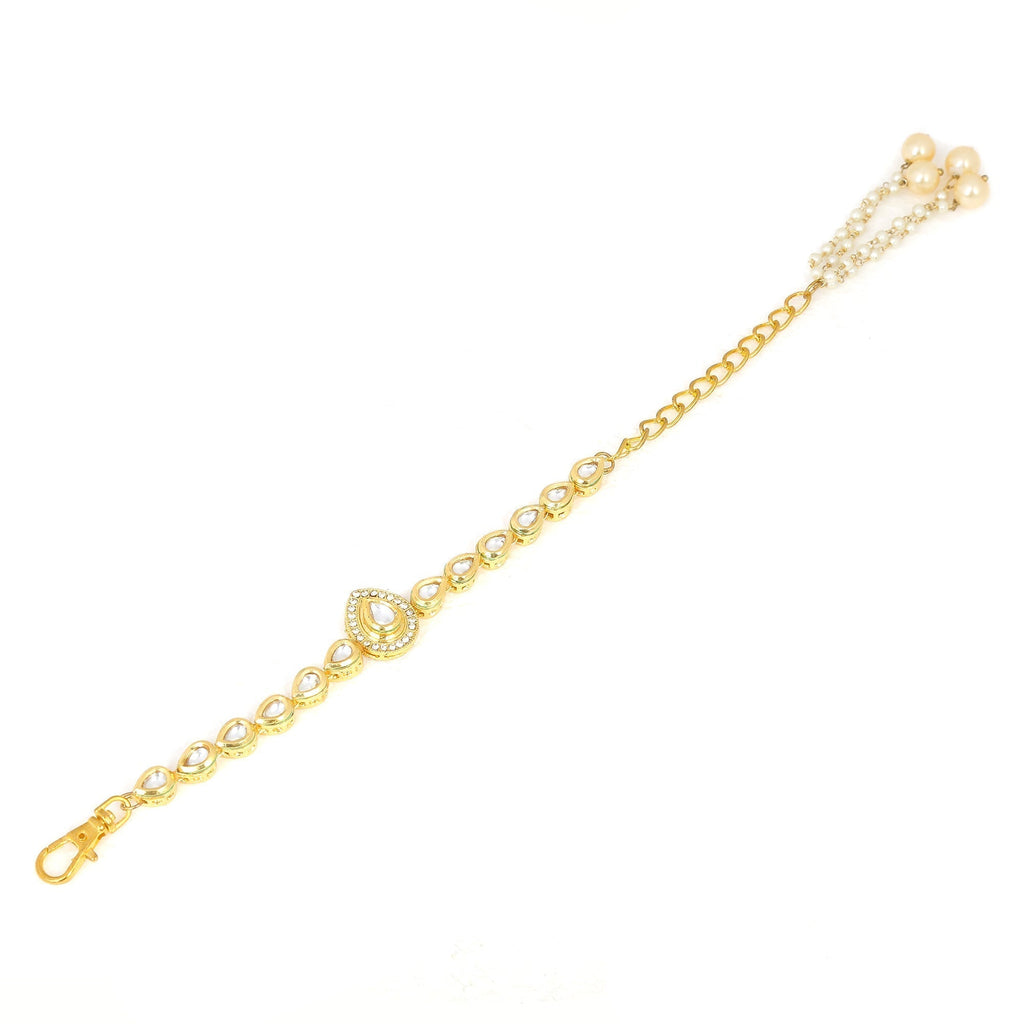 Peryl Women's Handcrafted Gold Kundan Bracelet With Pearls - Swadesiicart