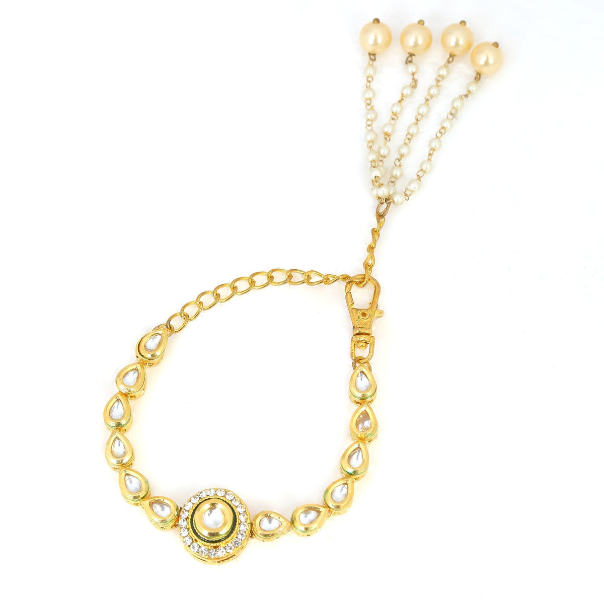 Peryl Women's Gold Toned Kundan Inspired Bracelet With Pearls - Swadesiicart