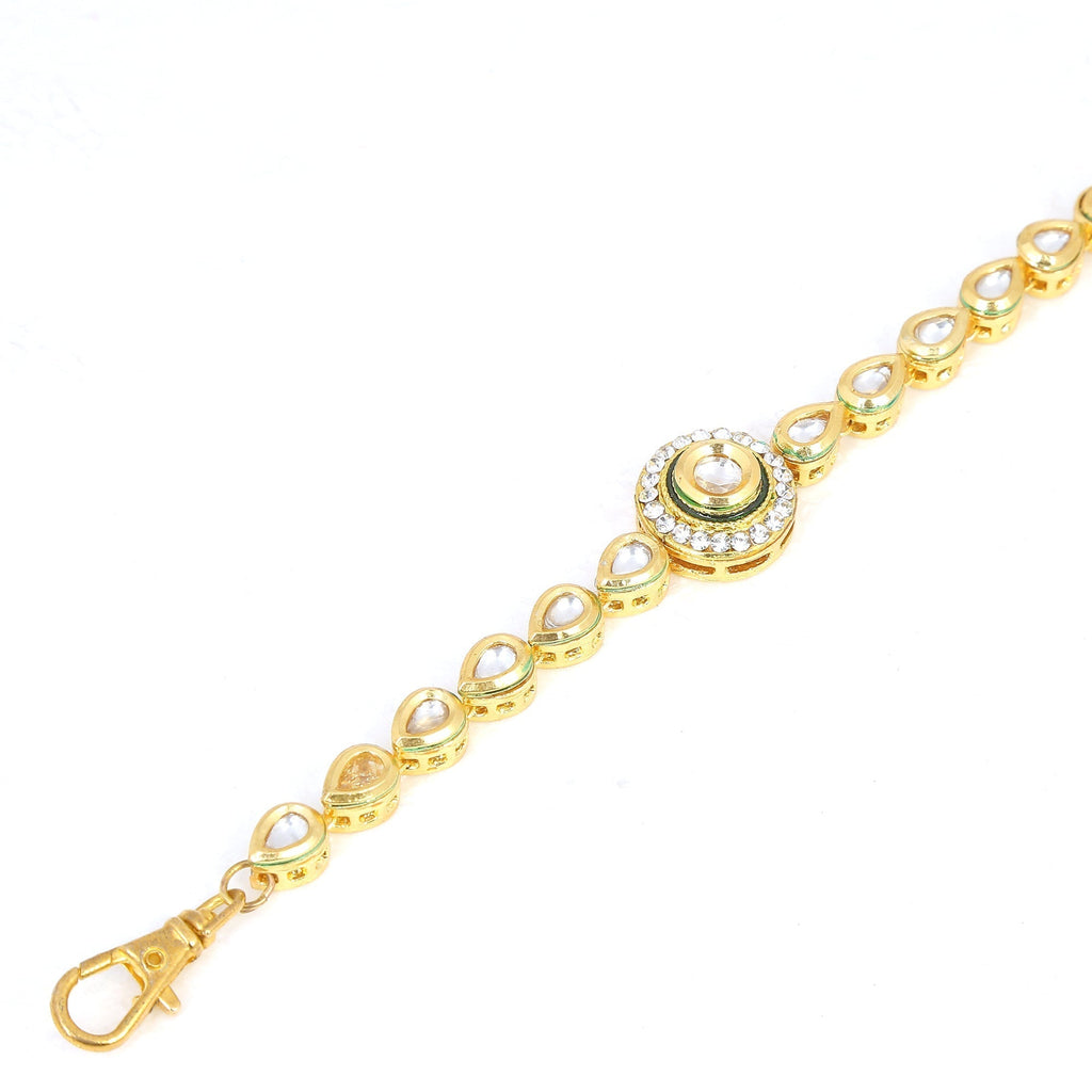 Peryl Women's Gold Toned Kundan Inspired Bracelet With Pearls - Swadesiicart