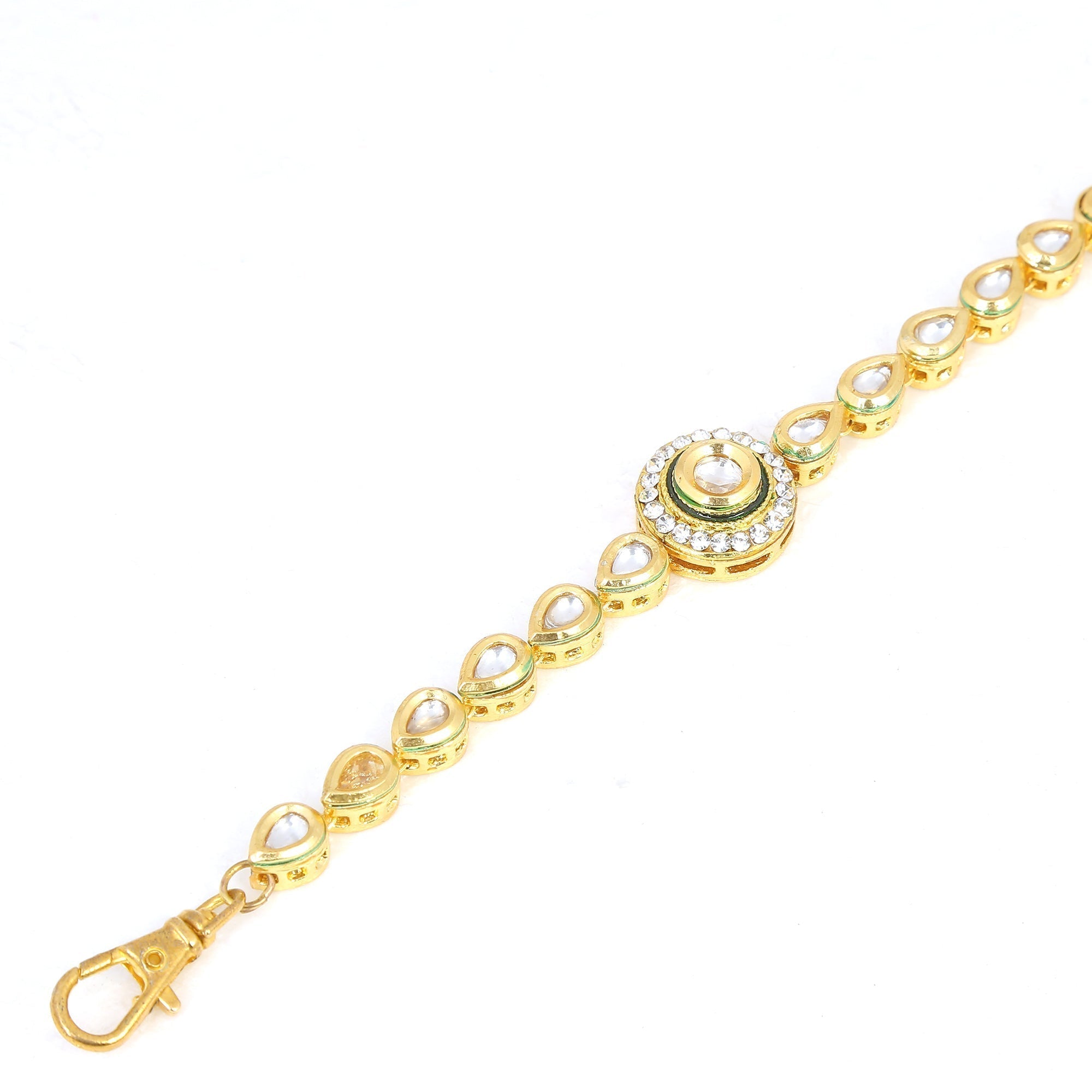 Peryl Women's Gold Toned Kundan Inspired Bracelet With Pearls - Swadesiicart