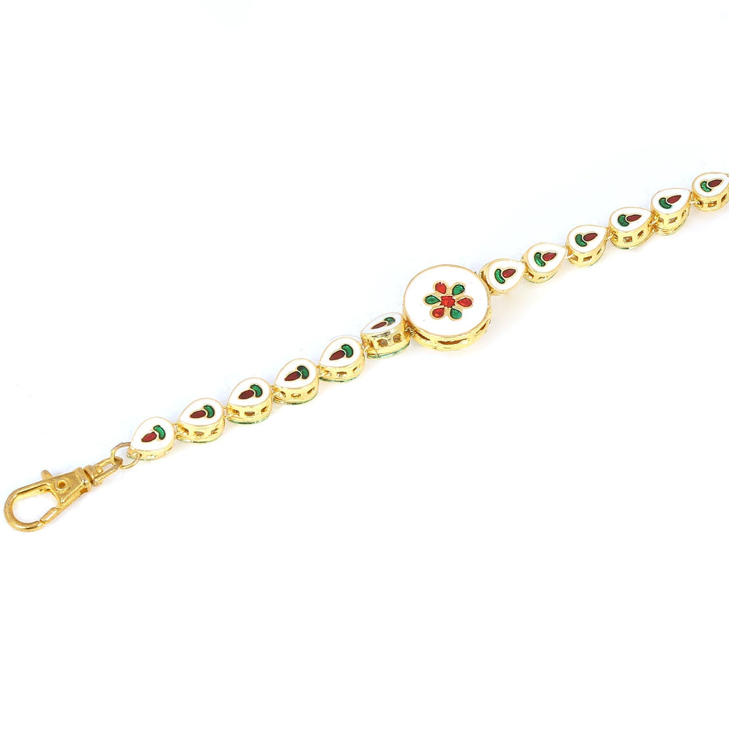 Peryl Women's Gold Toned Kundan Inspired Bracelet With Pearls - Swadesiicart