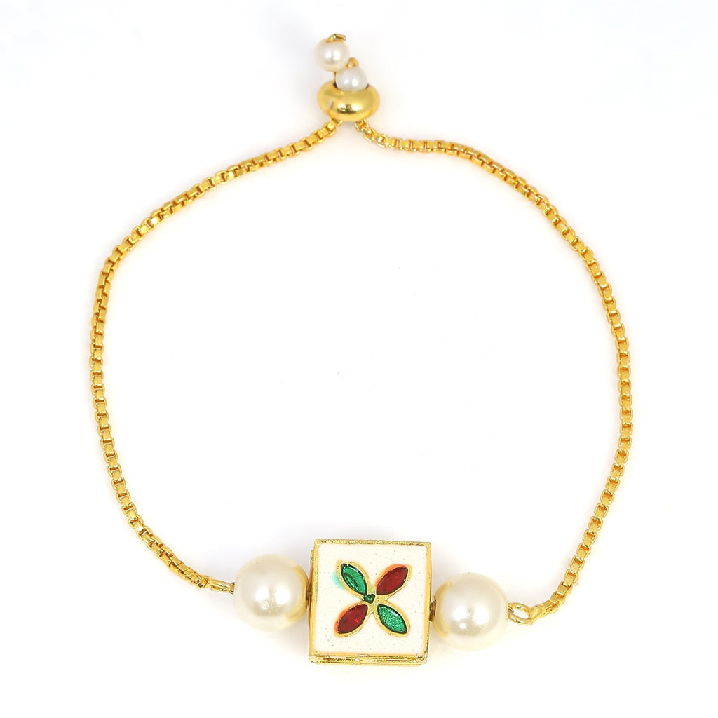 Peryl Women's Handcrafted Kundan Studded Bracelet With Pearls - Swadesiicart