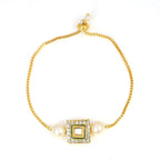 Peryl Women's Handcrafted Kundan Studded Bracelet With Pearls - Swadesiicart