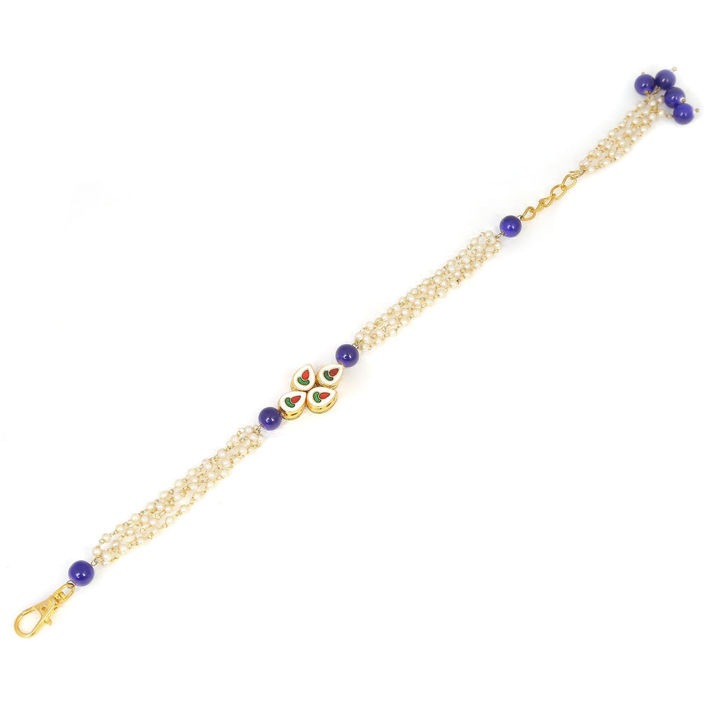 Peryl Women's Blue White Gold Tone Kundan Bracelet - Swadesiicart