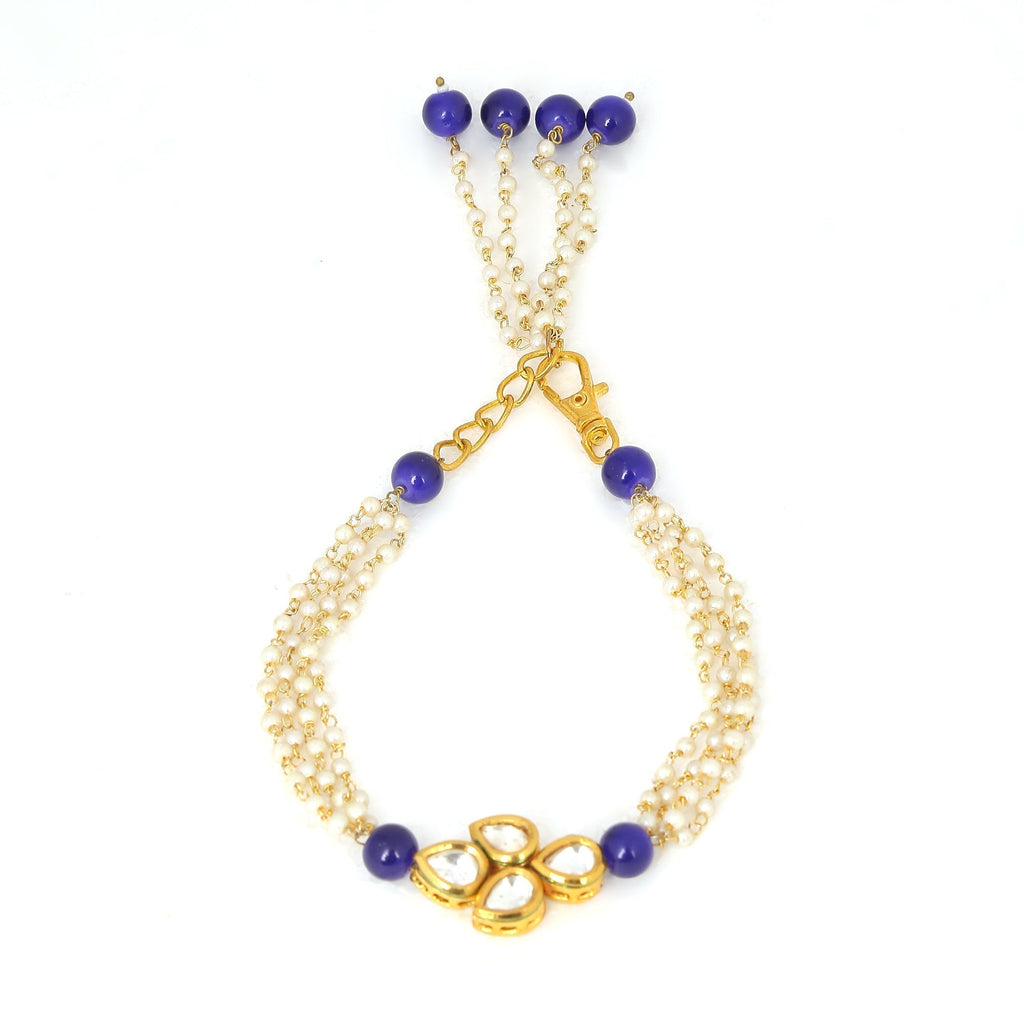 Peryl Women's Blue White Gold Tone Kundan Bracelet - Swadesiicart