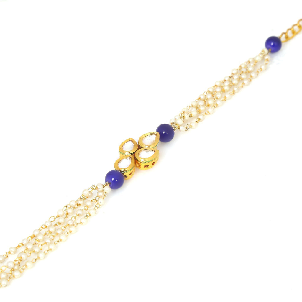 Peryl Women's Blue White Gold Tone Kundan Bracelet - Swadesiicart