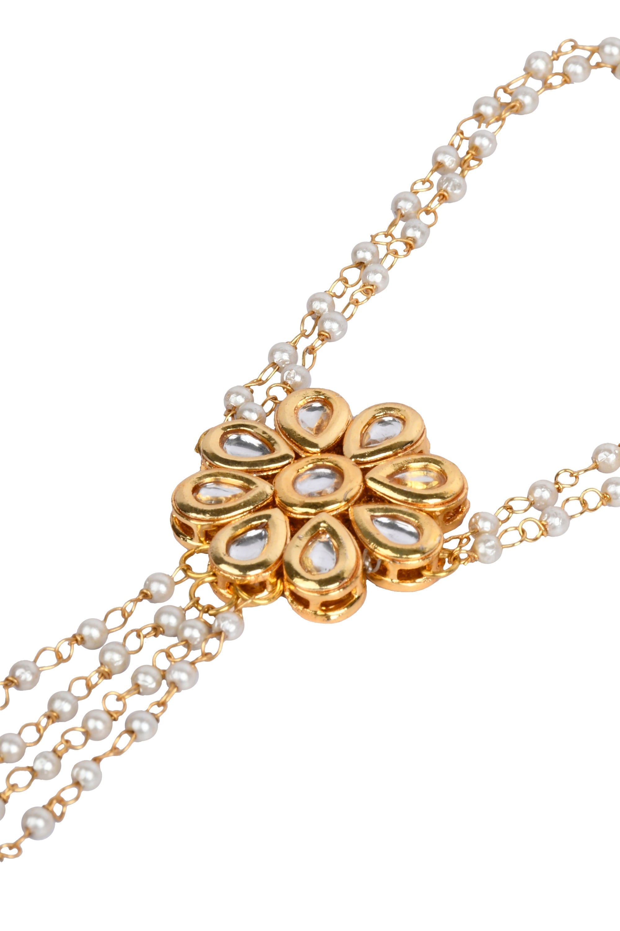 Peryl Women's Gold Tone Floral Kundan Haathphool With Pearls - Swadesiicart