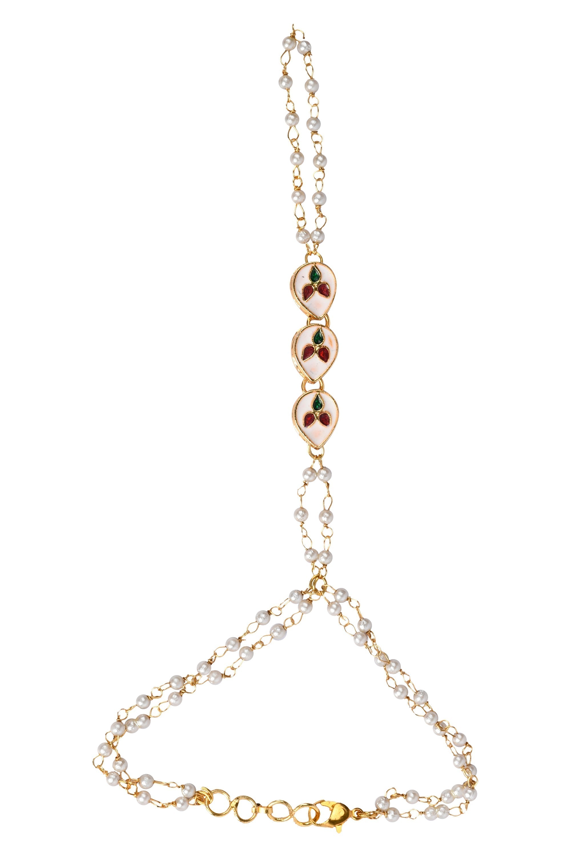 Peryl Women's Gold Toned Kundan Hathphool - Swadesiicart