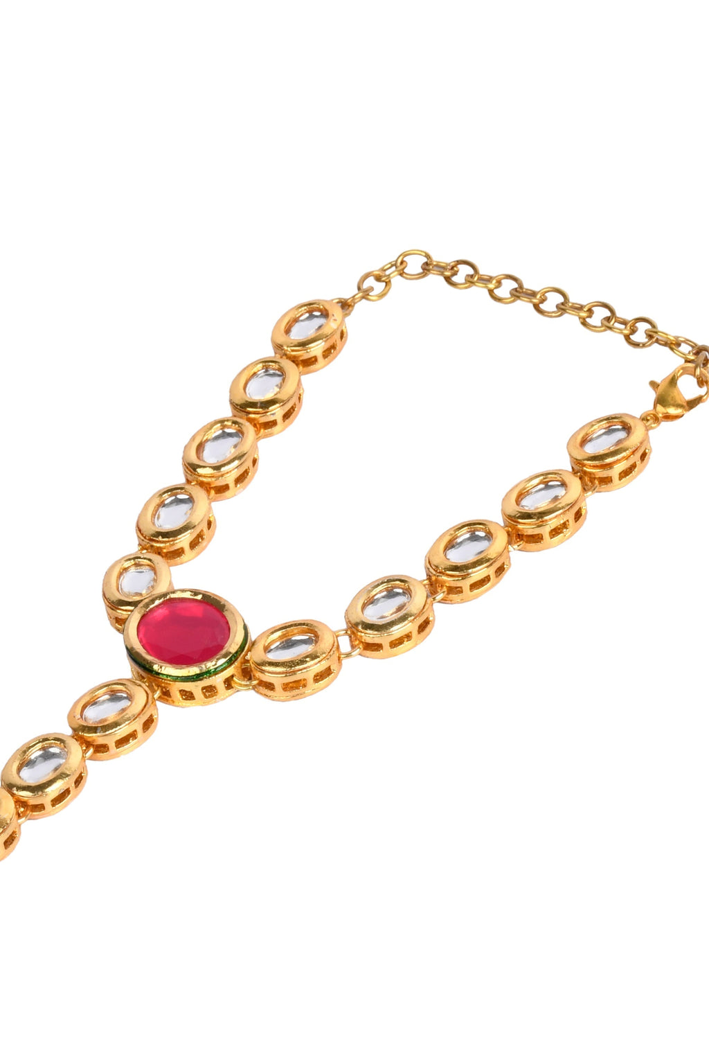 Peryl Women's Red Gold Toned Royal Kundan Hathphool - Swadesiicart