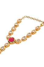 Peryl Women's Red Gold Toned Royal Kundan Hathphool - Swadesiicart