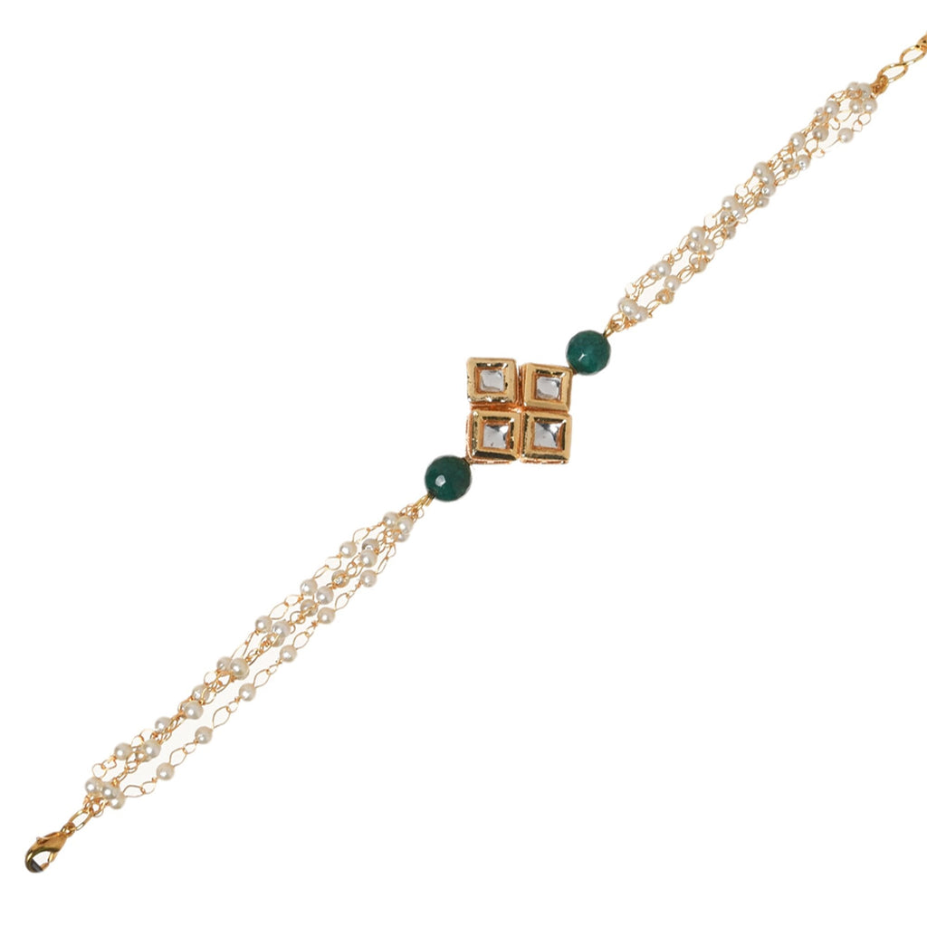 Peryl Women's Classic Gold Tone Kundan Inspired Pearl Bracelet - Swadesiicart
