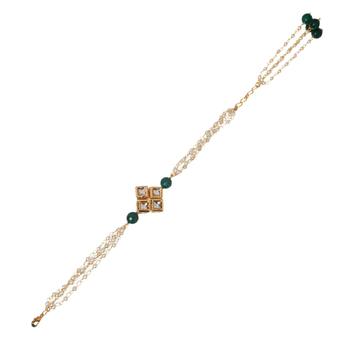 Peryl Women's Classic Gold Tone Kundan Inspired Pearl Bracelet - Swadesiicart