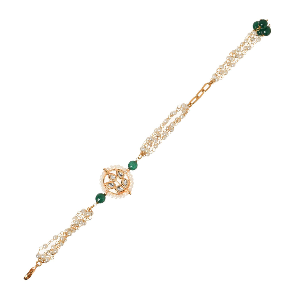 Peryl Women's Kundan Floral Gold Tone Bracelet - Swadesiicart