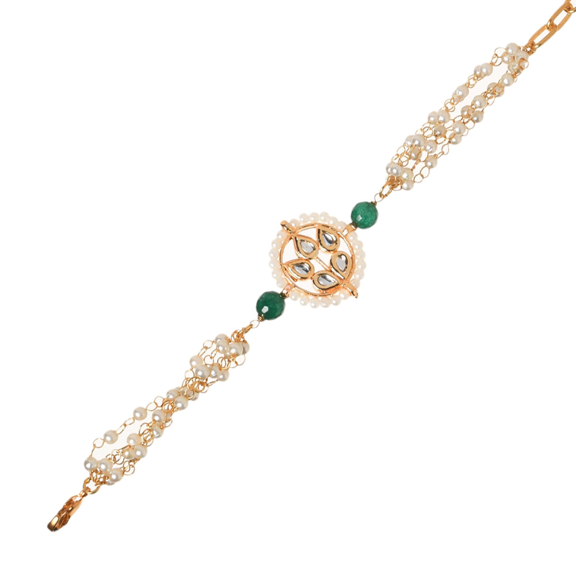 Peryl Women's Kundan Floral Gold Tone Bracelet - Swadesiicart