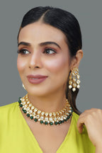 Peryl Women Beaded Kundan Necklace With A Pair Of Earrings(2 Pc Set) - Swadesiicart