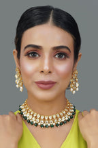 Peryl Women Beaded Kundan Necklace With A Pair Of Earrings(2 Pc Set) - Swadesiicart