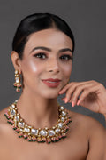Peryl Women's Pink Green Gold Tone Kundan Necklace With Earrings - Noz2Toz