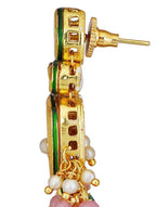 Peryl Women's Pink Green Gold Tone Kundan Necklace With Earrings - Swadesiicart