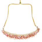Peryl Women's Pearl & Pink Beaded Gold Tone Kundan Inspired Necklace With Earrings And Maang Tikka - Swadesiicart