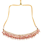 Peryl Women's Pearl & Pink Beaded Gold Tone Kundan Inspired Necklace With Earrings And Maang Tikka - Swadesiicart