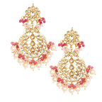 Peryl Women's Pearl & Pink Beaded Gold Tone Kundan Inspired Necklace With Earrings And Maang Tikka - Swadesiicart