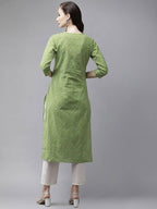 Yufta Women Green And White Bandhani print Kurta with Trouser Set | Grocsy