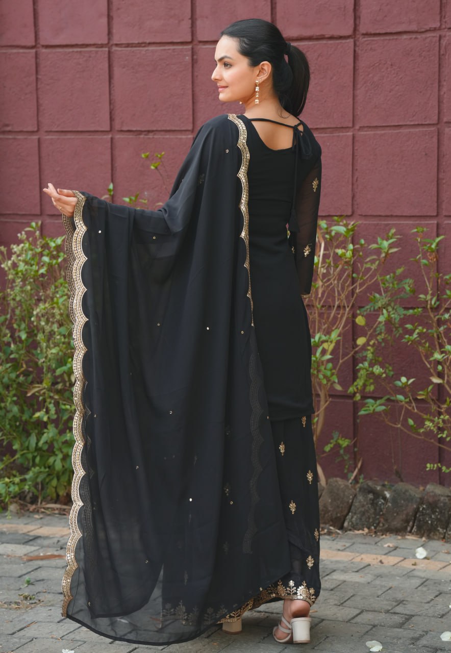Lehenga Mart Designer Sharara Suit For Women or Girls - Black | Grocsy