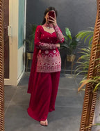 Lehenga Mart Designer Sharara Suit For Women or Girls - Maroon | Grocsy