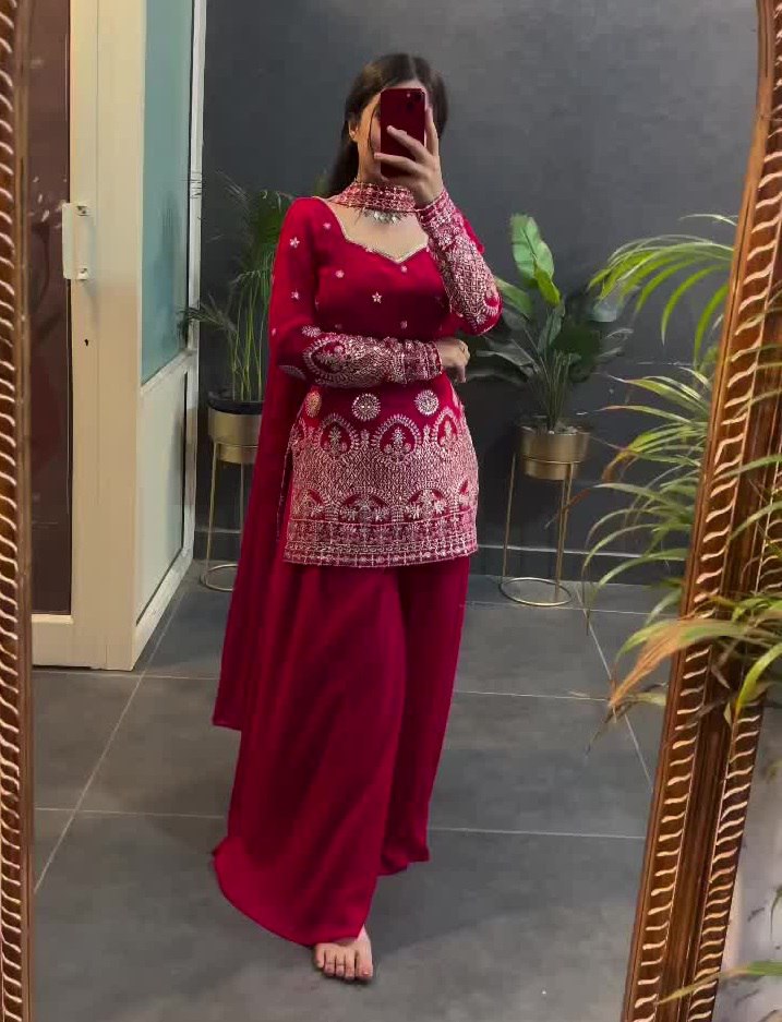 Lehenga Mart Designer Sharara Suit For Women or Girls - Maroon | Grocsy