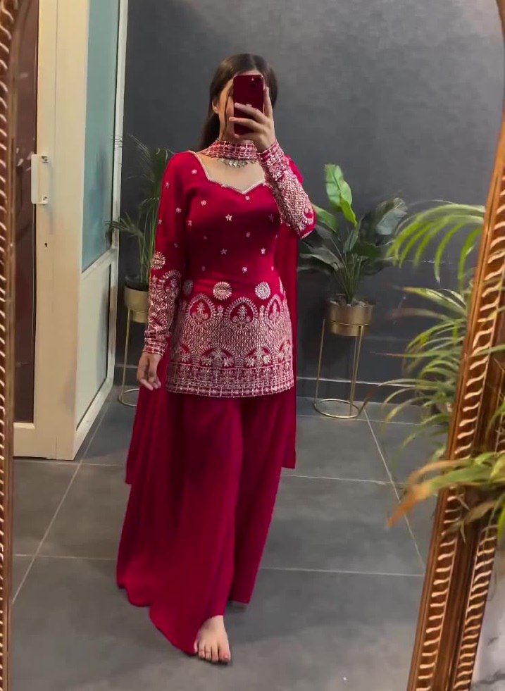Lehenga Mart Designer Sharara Suit For Women or Girls - Maroon | Grocsy