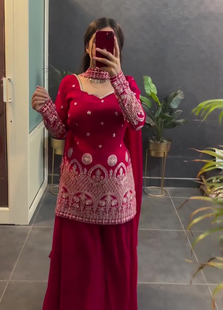 Lehenga Mart Designer Sharara Suit For Women or Girls - Maroon | Grocsy