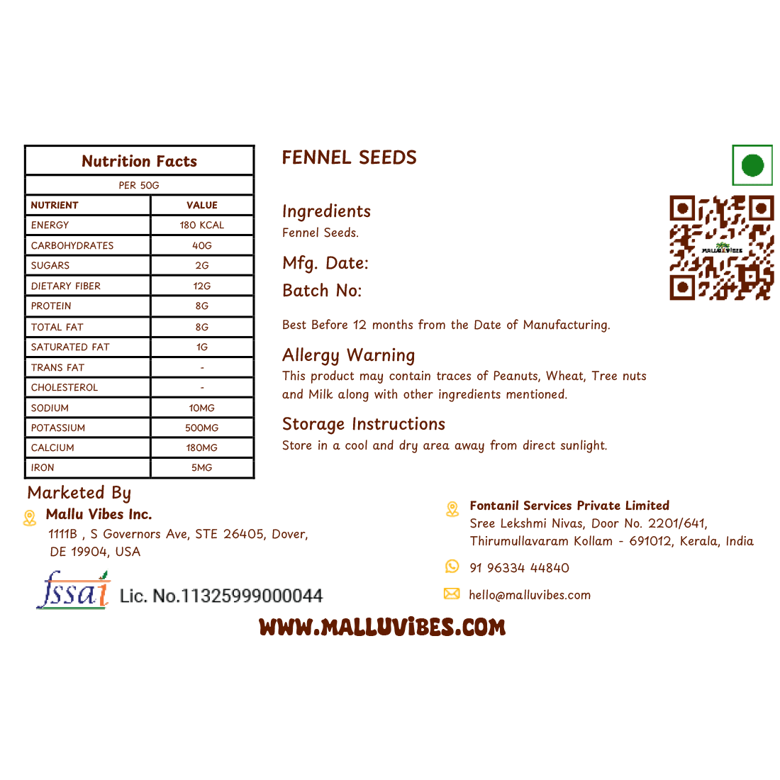 Mallu Vibes Fennel Seeds | Grocsy