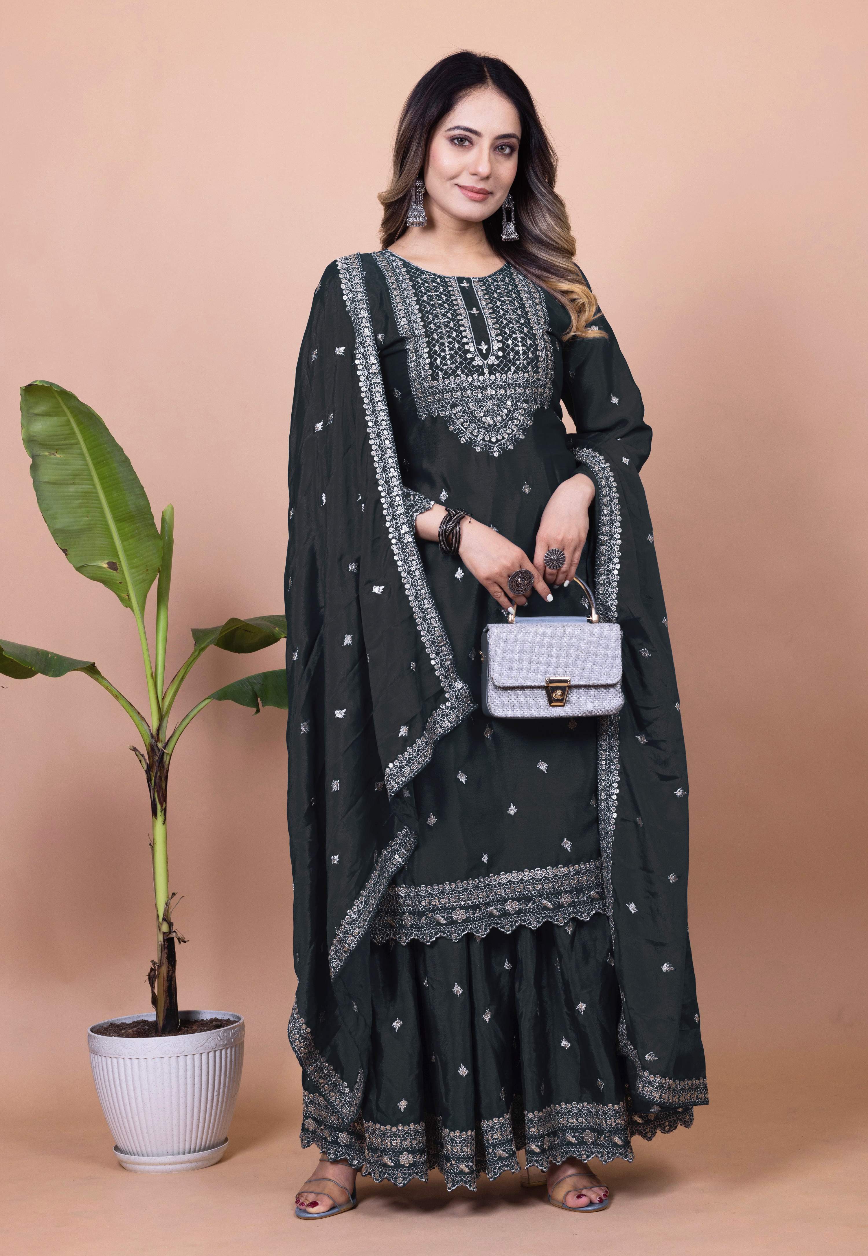 Lehenga Mart Designer Sharara Suit for women - Black | Grocsy