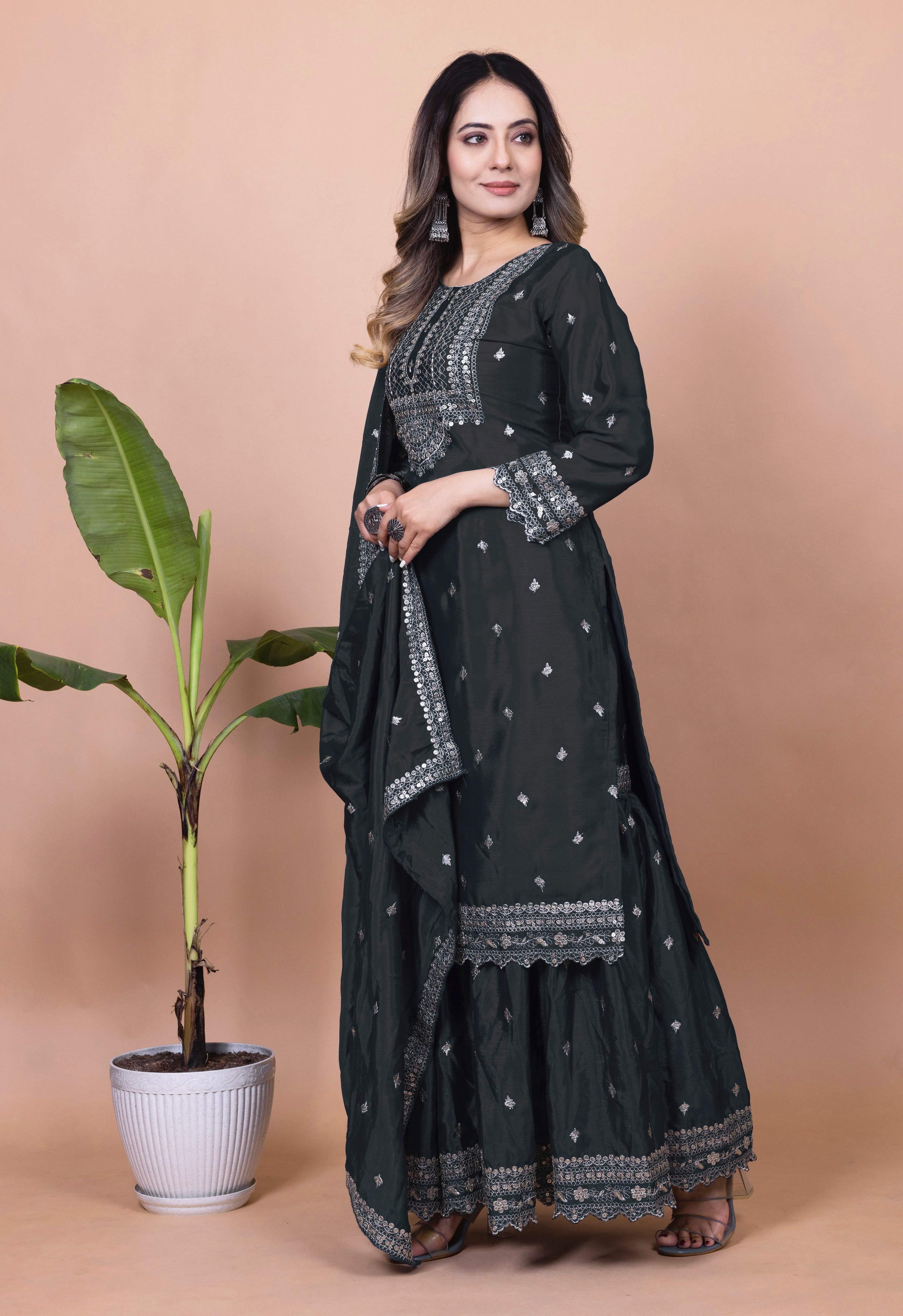 Lehenga Mart Designer Sharara Suit for women - Black | Grocsy
