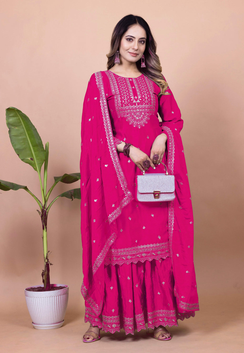 Lehenga Mart Designer Sharara Suit for women - Pink | Grocsy
