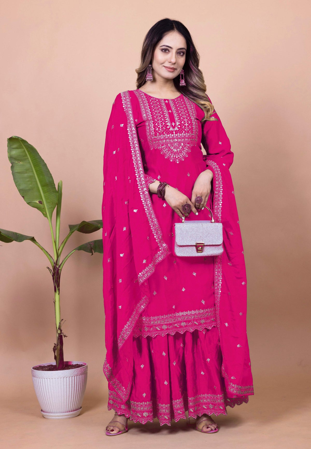 Lehenga Mart Designer Sharara Suit for women - Pink | Grocsy