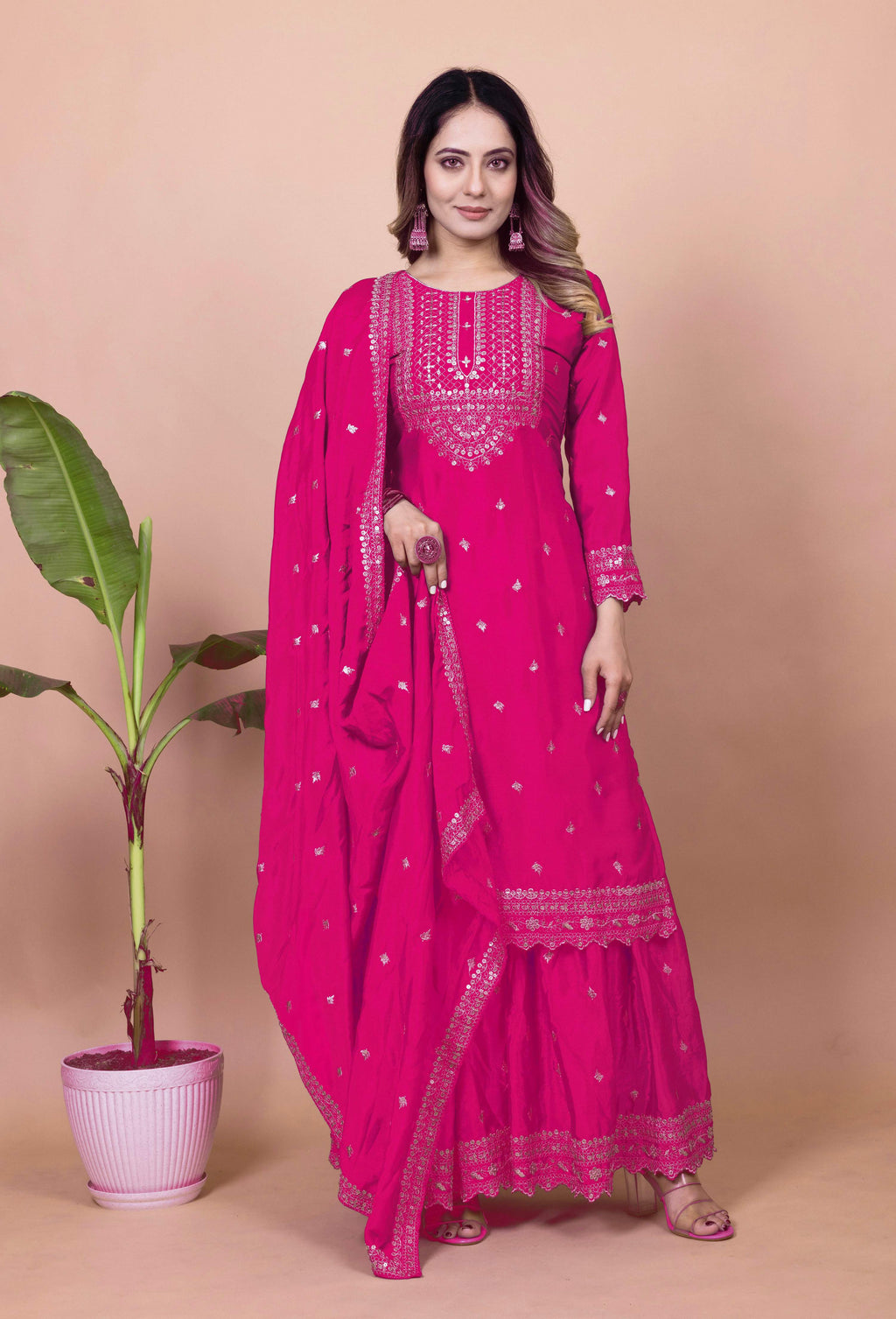 Lehenga Mart Designer Sharara Suit for women - Pink | Grocsy